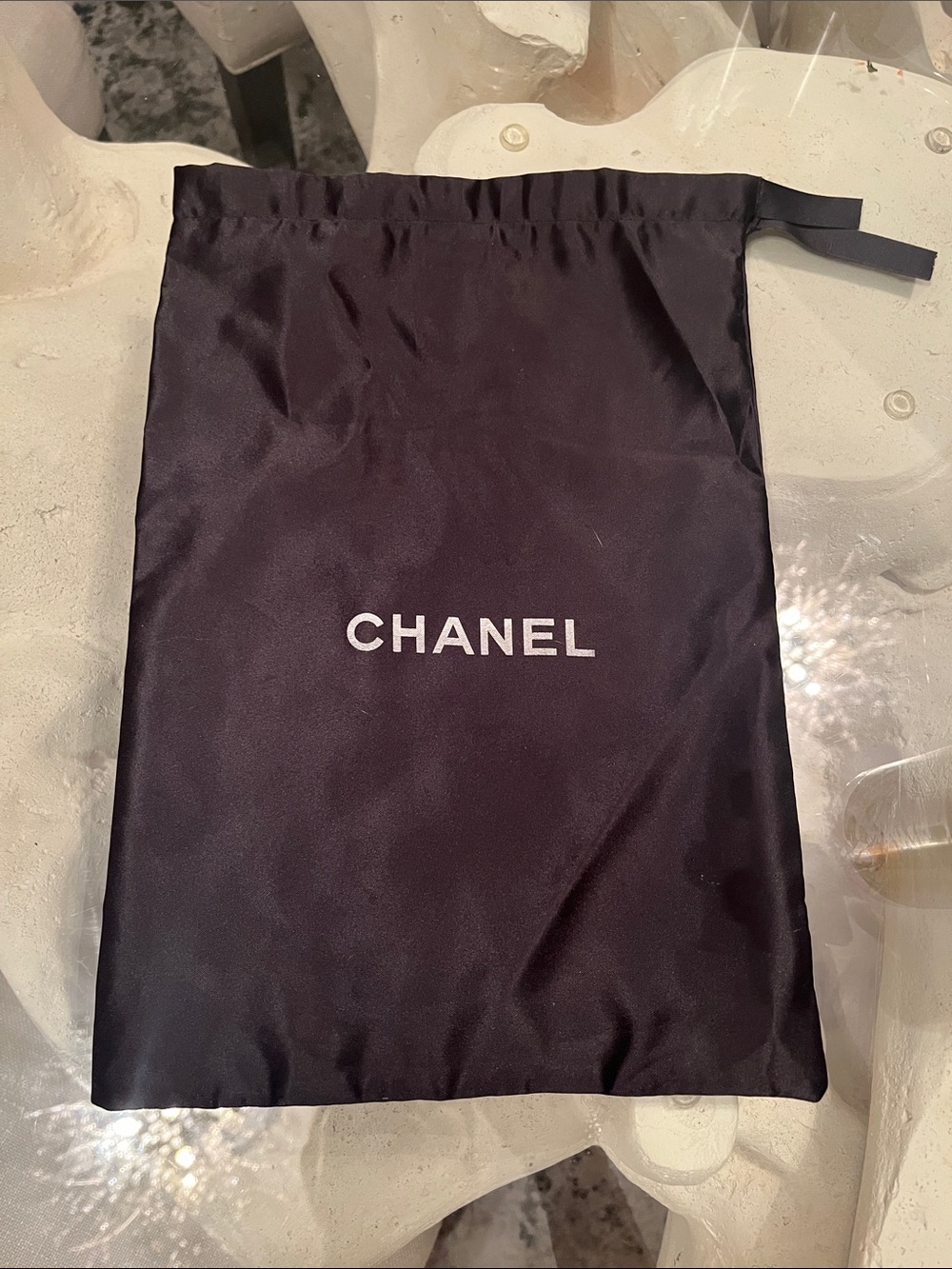 CHANEL Black Drawstring Dust Bag with White Logo